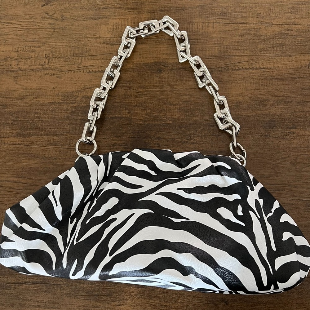 Zebra Print Chain Shoulder Bag